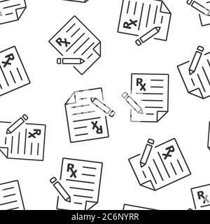 Prescription icon in flat style. Rx document vector illustration on white isolated background. Paper seamless pattern business concept. Stock Vector