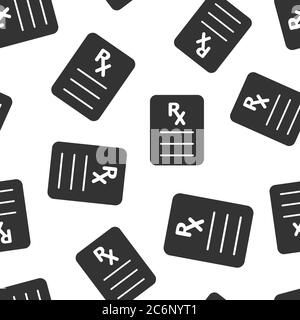 Prescription icon in flat style. Rx document vector illustration on white isolated background. Paper seamless pattern business concept. Stock Vector