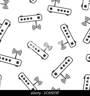 Wifi router icon in flat style. Broadband vector illustration on white isolated background. Internet connection seamless pattern business concept. Stock Vector