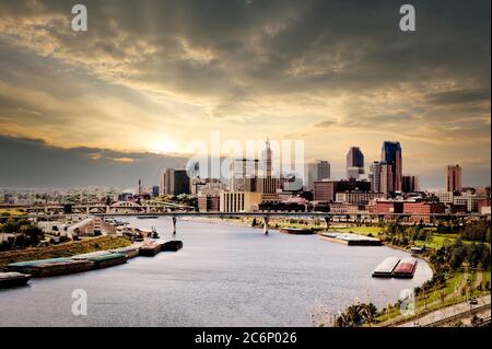 Saint Paul, the capitol of Minnesota, sits on the Mississippi River which is used for commerce and pleasure. Stock Photo
