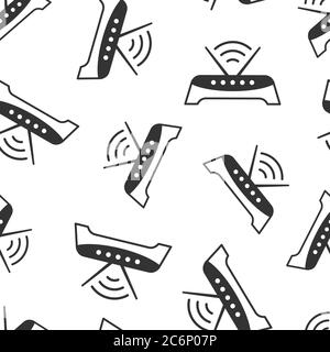 Wifi router icon in flat style. Broadband vector illustration on white isolated background. Internet connection seamless pattern business concept. Stock Vector