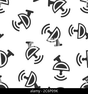 Satellite antenna tower icon in flat style. Broadcasting vector illustration on white isolated background. Radar seamless pattern business concept. Stock Vector