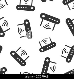 Wifi router icon in flat style. Broadband vector illustration on white isolated background. Internet connection seamless pattern business concept. Stock Vector