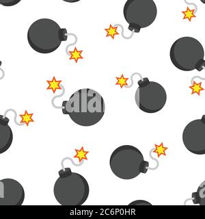 Bomb icon in flat style. Dynamite vector illustration on white isolated background. C4 tnt seamless pattern business concept. Stock Vector