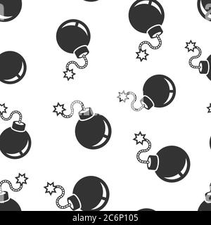 Bomb icon in flat style. Dynamite vector illustration on white isolated background. C4 tnt seamless pattern business concept. Stock Vector