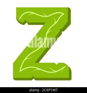 Letter Z, green leaves summer vector alphabet. The simple logo of letter Z green color. Isolated illustration on white background. Stock Vector