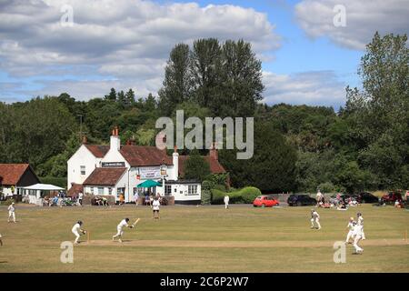 Village Cricket at Tilford Cricket Club, Farnham. Stock Photo