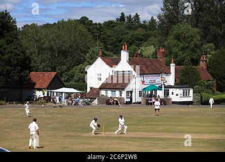 Village Cricket at Tilford Cricket Club, Farnham. Stock Photo