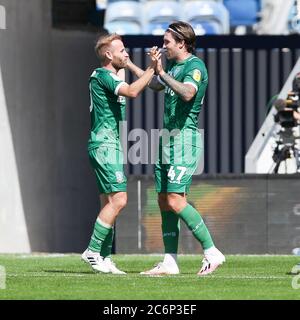 London, UK. 11th July, 2020. Josh Windass of Sheffield Wednesday scores to make it 0-2 and celebrates during the EFL Sky Bet Championship match between Queens Park Rangers and Sheffield Wednesday at The Kiyan Prince Foundation Stadium, London, England on 11 July 2020. Photo by Ken Sparks. Editorial use only, license required for commercial use. No use in betting, games or a single club/league/player publications. Credit: UK Sports Pics Ltd/Alamy Live News Stock Photo