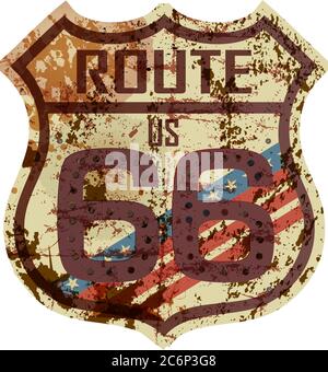 Route 66 sign,distressed grungy roadsign, retro style, vector  illustration Stock Vector