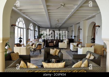 The oriental style interior design of the Foyer of the luxury hotel Le Residence in Tinis-City. Stock Photo