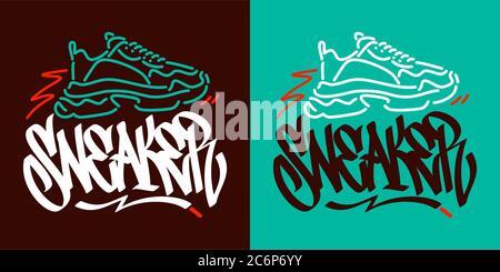 Abstract Hand Written Graffiti Style Word Sneaker Vector Illustration. Typography Illustration As Logotype Stock Vector