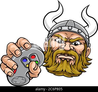 Viking Gamer Video Game Controller Mascot Cartoon Stock Vector