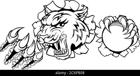Tiger Cricket Player Animal Sports Mascot Stock Vector