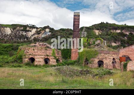 Porth Wen Brickworks is a disused Victorian brickworks originally used to make fire bricks to line steel-making furnaces. Stock Photo