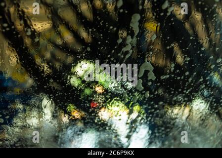 Abstract view through windshield of automated carwash. (USA) Stock Photo