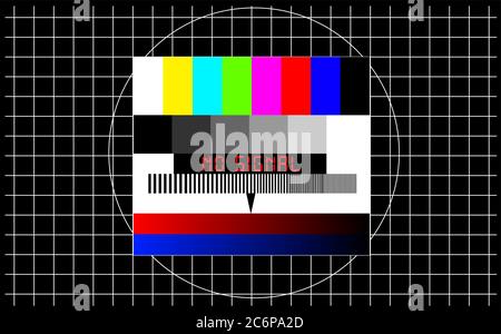 TV test pattern with caption no signal, offline, disturbance, error sign, concept,metaphor, vector Stock Vector