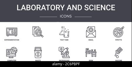 laboratory and science concept line icons set. contains icons usable for web, logo, ui/ux such as , email, computer, microscope, desk, vaccine, pipett Stock Vector