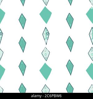 Diamond shape stripes teal on white background Seamless pattern Vector hand drawn doodle style illustration surface design Stock Vector