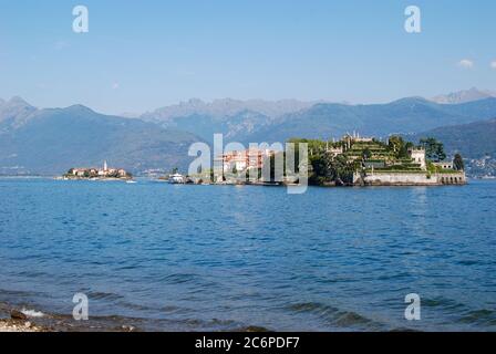 Isola Bella on Lake Maggiore, Italy viewed from the shore at Stresa with isola dei pescatori in the background Stock Photo