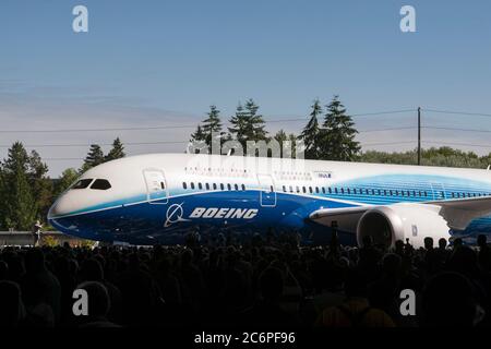 The first Boeing Dreamliner is revealed in Everett, Washington July 8, 2007. Stock Photo