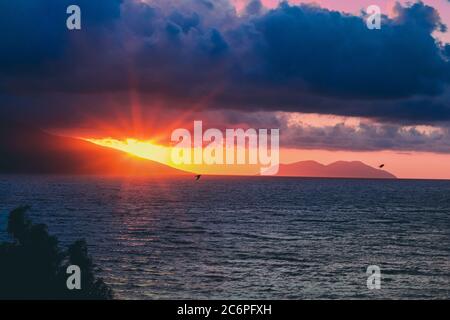 Seascape scenic sunset Ionian sea albania Stock Photo