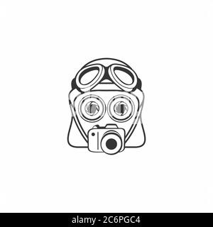 Camera and helmet robot with specs vector logo Stock Vector