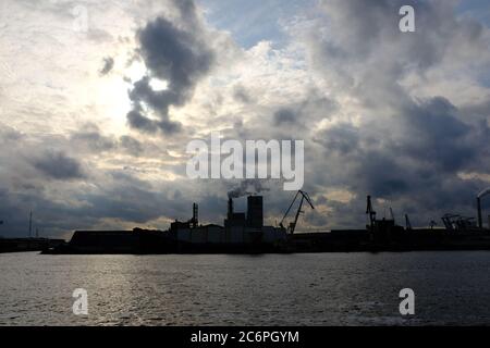 Amsterdam industrial harbor area close by center seen from the river Stock Photo