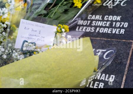 Memorial for English Footballer and World Cup 1966 winner, Jack 'Jackie' Charlton, Leeds United Football Ground, Elland Road Leeds Saturday 11 July 2020 died Friday 10 July 2020 aged 85 Stock Photo