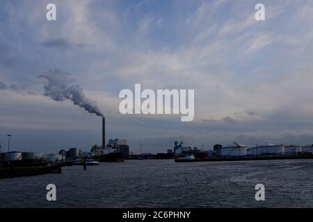 Amsterdam industrial harbor area close by center seen from the river Stock Photo