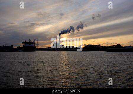 Amsterdam industrial harbor area close by center seen from the river Stock Photo