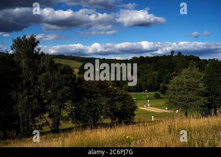 Abinger Hammer Cricket Club play Worplesdon & Burpham cricket club, Surrey. Stock Photo