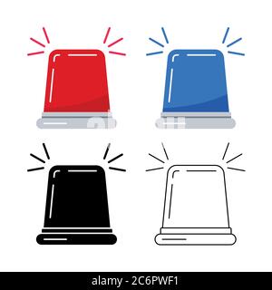 Red blue fire flasher siren vector icon set isolated on white background. Stock Vector