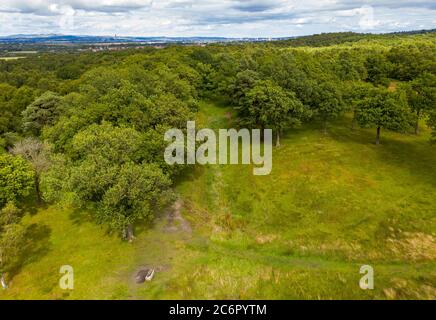 Aerial view of the Antonine Wall at Rough Castle Fort, a Roman defensive fort near Falkirk, Scotland, UK. Stock Photo