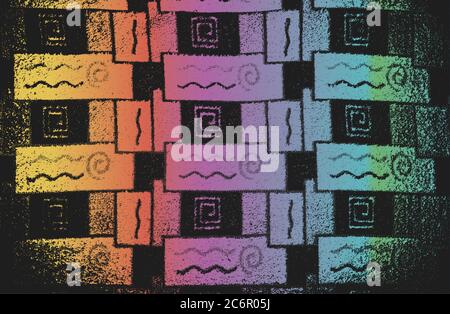 Distressed overlay texture of colored ornamental weaving fabric. grunge background. abstract halftone vector illustration Stock Vector