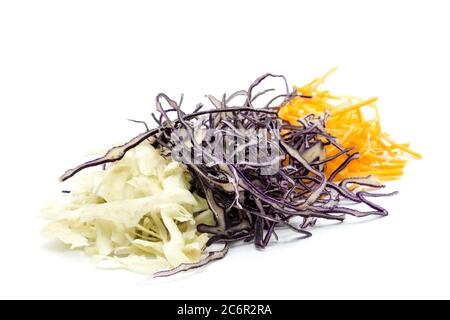 Cabbage and carrot strips isolated on white background Stock Photo