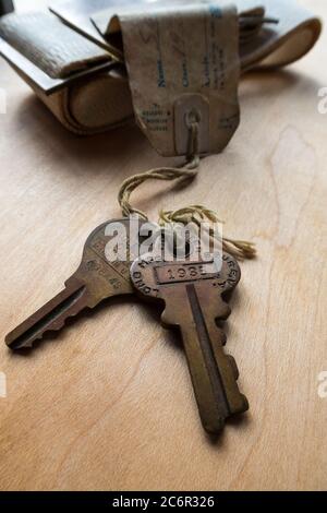 Brass keys to a West Point cadet footlocker 1960s, USA Stock Photo
