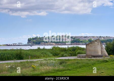 Penarth, South Wales, from a viewpoint on the Wetlands near the St David's Hotel. Stock Photo