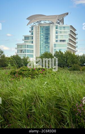 The St David's Hotel, Cardiff Bay, from the Wetlands Stock Photo