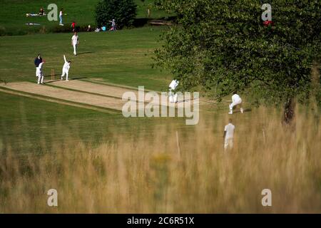 Abinger Hammer cricket Club play Worplesdon & Burpham cricket club, Surrey. Stock Photo