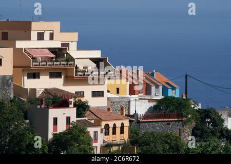 Multi-colored houses of La Palma at the sea Stock Photo