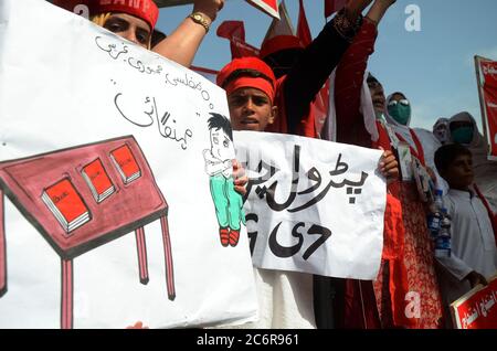 Peshawar, Pakistan. 11th July, 2020. Awami National Party women activists stage protest rally against price hike near Peshawar press club on Saturday. (Photo by Hussain Ali/Pacific Press/Sipa USA) Credit: Sipa USA/Alamy Live News Stock Photo