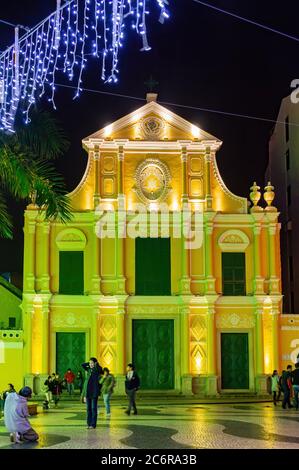 Macao, DEC 7, 2010 - Night exterior view of the Church of Saint Dominic Stock Photo
