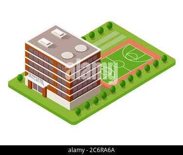 School isometric building study education Stock Vector