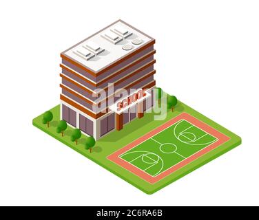 School isometric building study education Stock Vector