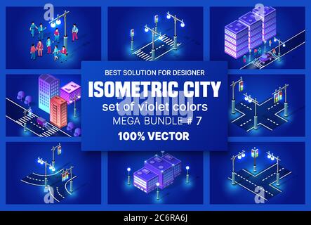 Ultraviolet Isometric City Stock Vector