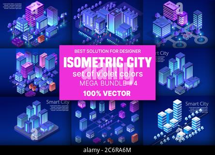 Ultraviolet Isometric City Stock Vector