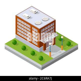 School isometric building study education Stock Vector