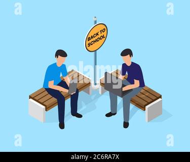 Back to school vector illustration with pupils Stock Vector