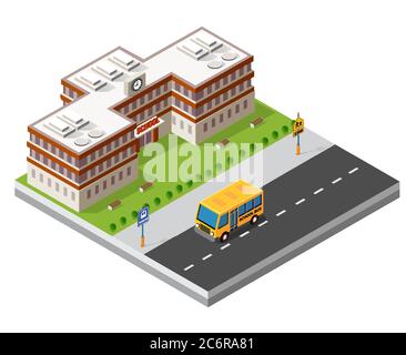 School isometric building study education Stock Vector
